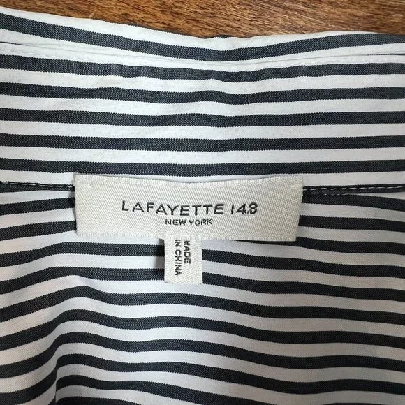 LAFAYETTE 148 NY Shirt Womens 1X‎ Gray White Button Front Striped Blouse Office - Picture 7 of 9